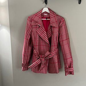 WHBM Pink and Tan Check Printed Jacket - Sz. XL